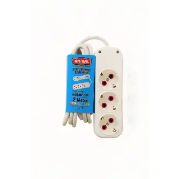 Amiral 3 Lü Topraklı 2 Metre Kablolu Grup Priz