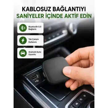 Android Auto Kablosuz Adaptör Bluetooth 5.0 ve 5.8GHz WiFi Destekli Yeni Nesil
