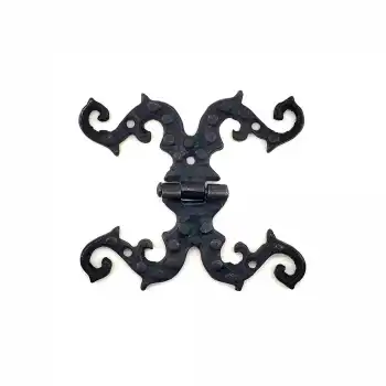 Antika Tarz Dekoratif Pirinç Süslü Menteşe - 100x90 Mm, Oksit