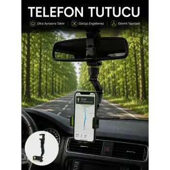 Araç İçi Dikiz Aynası Telefon Tutucu 360° Dönebilen Katlanabilir