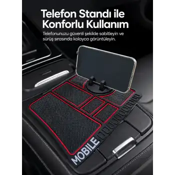 Araç İçi Telefon Standlı Kaydırmaz Silikon Organizer Mat Konsol Düzenleyici
