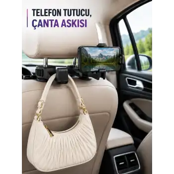 Araç Koltuk Başlığına Takılan Telefon Tutucu ve Eşya Askısı