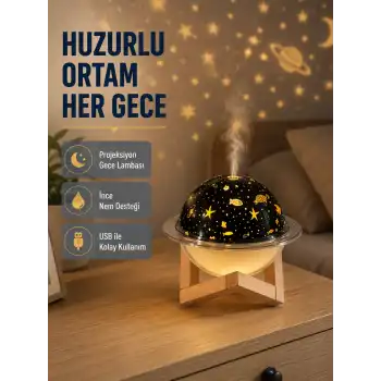 Aromaterapili USB Hava Nemlendirici – Projeksiyon Işıklı, Sessiz ve Şık Tasarım
