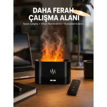 Aromatik Oda Kokusu Difüzörü Alev Tasarımlı LED Işıklı Nemlendirici Yeni Nesil