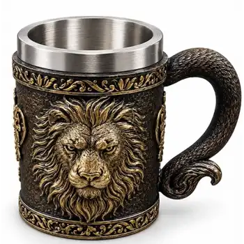 Aslan Figürlü 3 D Kabartmalı Paslanmaz Çelik Kupa Bardak Alk6342