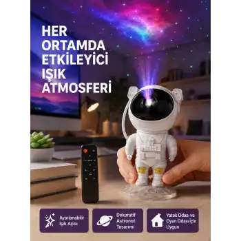 Astronot Yıldız Projeksiyon Lambası 8 Efektli Uzaktan Kumandalı Gece Işığı