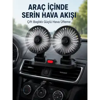 Ayarlanabilir Çift Başlıklı Sessiz Araç İçi Vantilatör