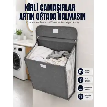 Banyo ve Çamaşır Odası İçin Duvara Asılan Katlanabilir Çamaşır Sepeti
