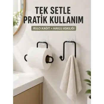 Banyo ve Mutfak İçin Yapışkanlı Havlu Askılığı ve Rulo Kağıt Tutucu Set