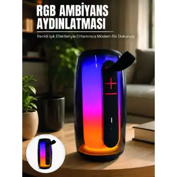 Bluetooth 5.3 RGB LED Işıklı Taşınabilir Hoparlör USB TF Kart AUX Destekli