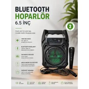 Bluetooth Hoparlör Mikrofonlu Taşınabilir Ses Sistemi FM Radyo, USB, SD Kart ve TWS Özellikli