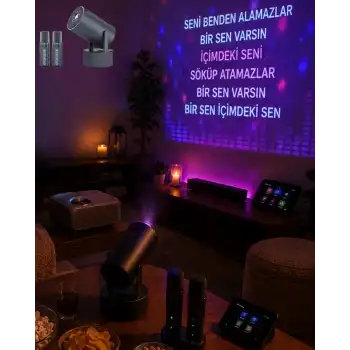 Bluetooth Hoparlörlü Akıllı Projektör Kablosuz Karaoke Mikrofonlu