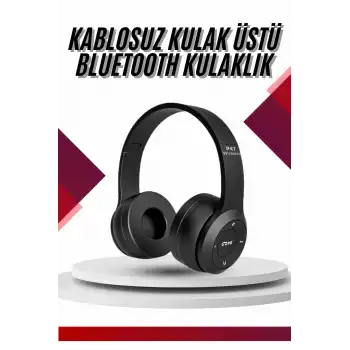 Bluetooth Kablosuz Kulaklık Siyah Wireless 5.0 Kulak Üstü Uzun Pil Ömrü