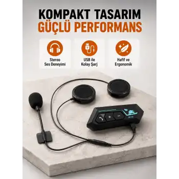 BT22 Kablosuz Kask Kulaklığı – Bluetooth 5.0, Intercom, Su Geçirmez ve Uzun Ömürlü Batarya Yeni Nesil