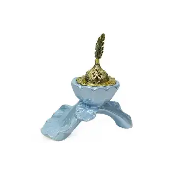 Buhurdanlık Seramik Yaprak Ve Çiçek Altın Kapak Dekorlu