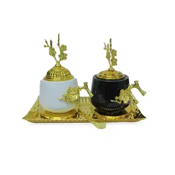 Buhurdanlık Set Seramik (4 Parça) Altın Dekorlu