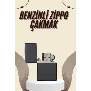 Çakmak Parlak Siyah  Benzinli Çakmak Cep Boy Doldurulabilir