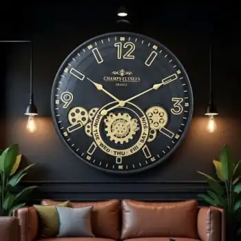 Çarklı Duvar Saati Altın Rengi Detaylı 59 cm