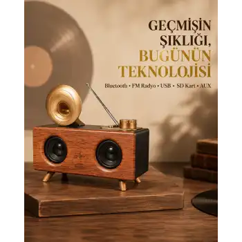 Çift Hoparlörlü Retro Bluetooth Speaker 1800mAh Bataryalı AUX USB SD Kartlı