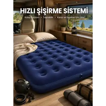 Çift Kişilik Şişme Yatak Dayanıklı Vinil Kamp ve Misafir Kullanımına Uygun