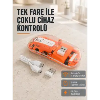 Çift Modlu Kablosuz Bluetooth 5.0 + 2.4GHz Mouse – 3 Cihaz Bağlantılı, Hızlı Geçiş Düğmeli