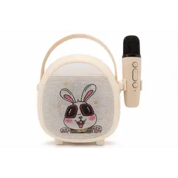 Çocuklara Özel Retro Tasarımlı Bluetooth Karaoke Mikrofon Ve Ahşap Tripodlu – Beyaz