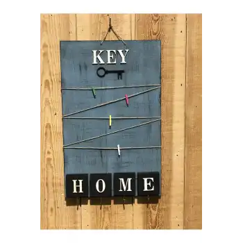 Dekoratif Home Keys Ahşap Resimlik ve Notluk (Saks Mavisi)