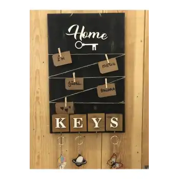 Dekoratif Home Keys Ahşap Resimlik ve Notluk (Kahverengi)