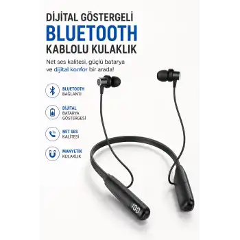 Dijital Batarya Göstergeli Bluetooth Özellikli Boyun Askılı Kulaklık