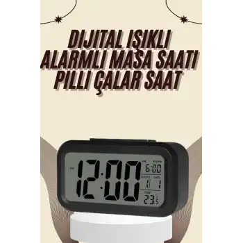 Dijital Masa Saati Termometreli Takvim Çalar Saat Led Ekran Pilli