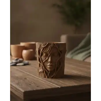 Doğa Temalı Yüz Detaylı Dekoratif Vazo 3D Ağaç Desenli Şık Saksı