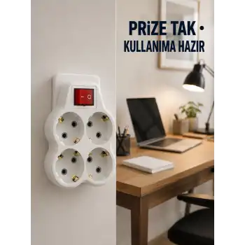 Duvar Priz Çoğaltıcı 4 Çıkışlı Açma Kapama Düğmeli Kablosuz Priz Adaptörü