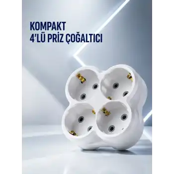 Duvar Tipi Priz Çoğaltıcı 4 Çıkışlı Kablosuz Kompakt Priz Adaptörü