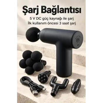 El Tipi Masaj Tabancası Top Başlıklı Siyah Gövde