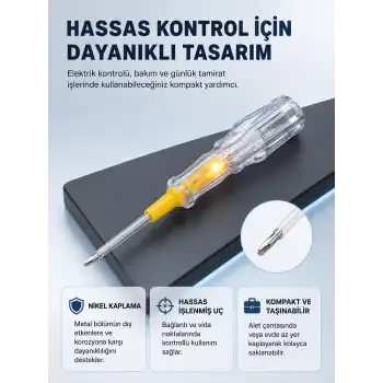 Elektrik Test Kalemi Neon Işıklı Nikel Kaplama 110-220V Dirençli