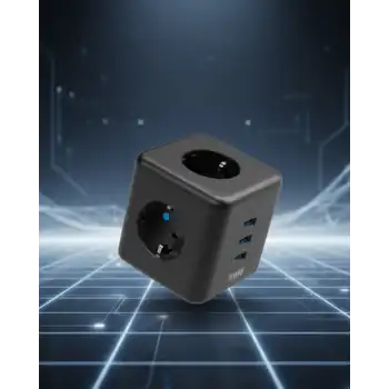 Elektronik Cihazlar İçin Akım Korumalı 3 Prizli USB’li Küp Priz