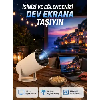 Full HD 4K Destekli Akıllı Projeksiyon – 130 inç Ekran, Uzun Ömürlü Ampul ve Çoklu Giriş