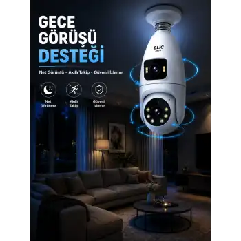 Gece Görüşlü Çift Lens Wi-Fi Ampul Kamera Mobil Takip Destekli