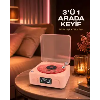 Gece Lambası Stereo Bluetooth Hoparlör Dijital Saat Su Dalgası Efektli 3-ü-1 Cihaz