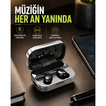 Gerçek Kablosuz Kulaklık – Bluetooth 5.0, Şarj Kutulu, Parmak İzi Kontrollü