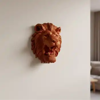 Gold Kırmızı Aslan Duvar Dekoru Asılabilir Hediyelik 3D Heykel 20x21 cm