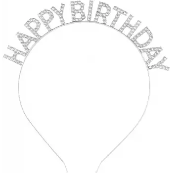 Gümüş Kristal Taşlı Happy Birthday Tacı