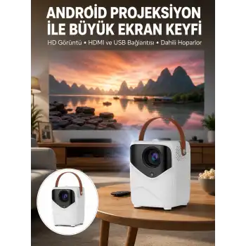 HD Ayaklı Portatif Projeksiyon Cihazı Bluetooth Wifi Akıllı Android İşlemcili Yeni Nesil