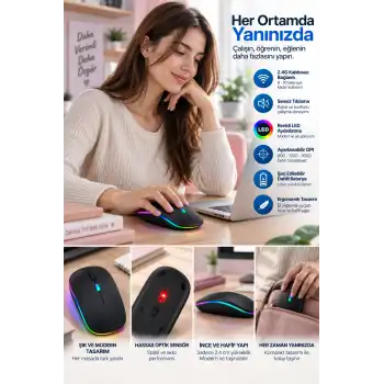 İnce Ergonomik Tasarım 2.4G Kablosuz LED Mouse