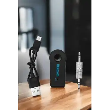Kablosuz Bluetooth Aux Araç Kiti Siyah Hafıza Kartlı