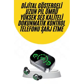 Kablosuz Bluetooth Kulaklık Çift Telefon Destekli Powerbankli Dijital Göstergeli