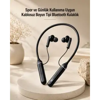 Kablosuz Boyun Tipi Bluetooth Kulaklık Mikrofonlu Spor ve Günlük Kullanıma Uygun