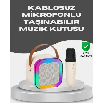 Kablosuz Karaoke Mikrofon Hoparlör Seti Güçlü Ses Çıkışı