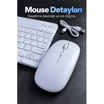 Kablosuz Klavye Mouse Seti Beyaz Türkçe Q