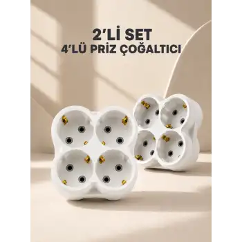 Kablosuz Priz Çoklayıcı 4’lü Duvar Tipi Kompakt Priz Çoğaltıcı 2’li Set